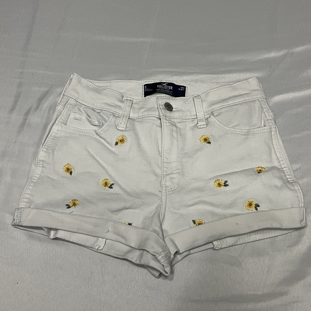 Hollister High-Rise 3" Mini Denim Shorts Women 5 Sunflower White Fits 26"